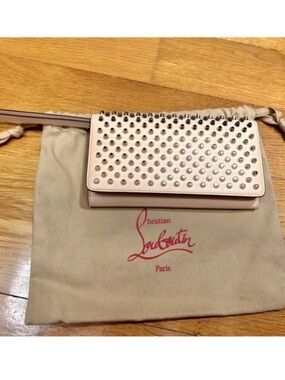 Christian Louboutin Nude Studded Leather Crossbody Wallet Bag